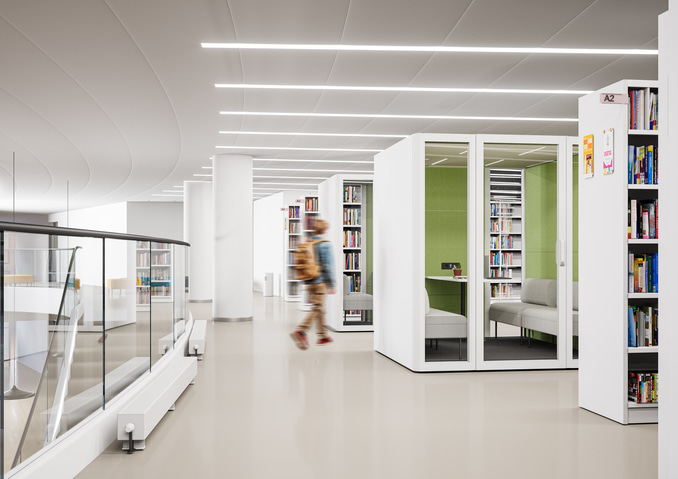 Cabinas acústicas Qyos en una biblioteca