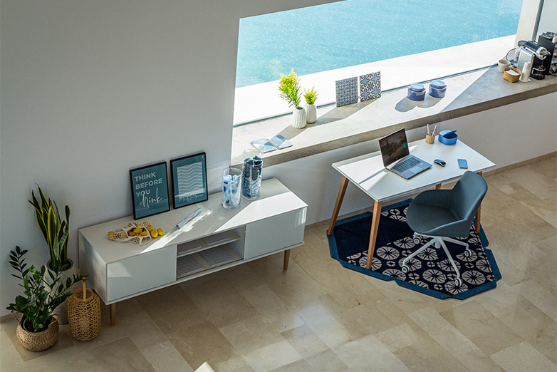 home office aux tons bleus