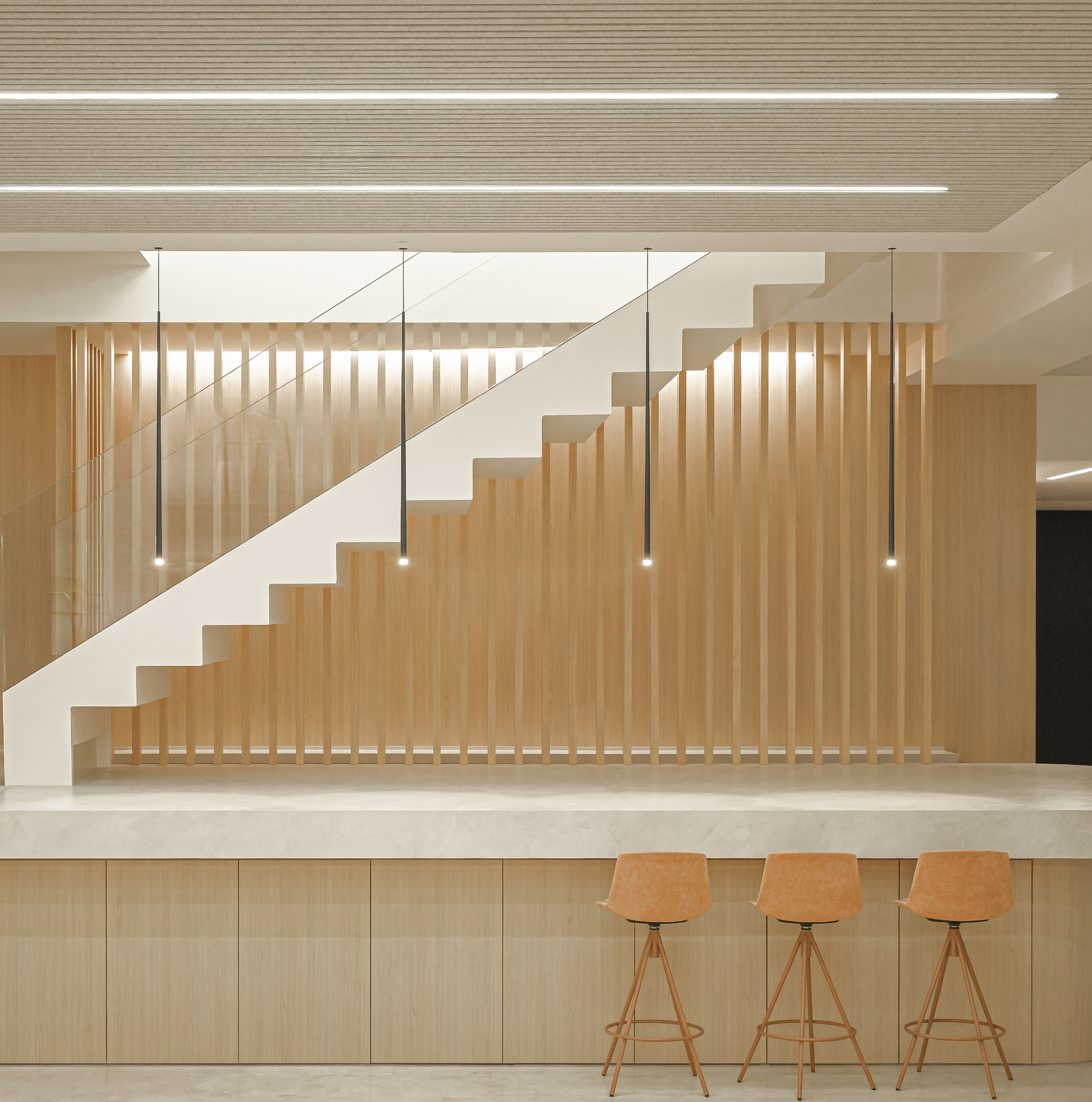 Salle avec étagères, végétation et lumière naturelle